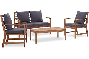 vidaXL Mobilier de Jardin 4 pcs avec Coussins Mobilier de Terrasse Mobilier de Patio Mobilier d'Extérieur Mobilier de Balcon Bois d'Acacia Solide