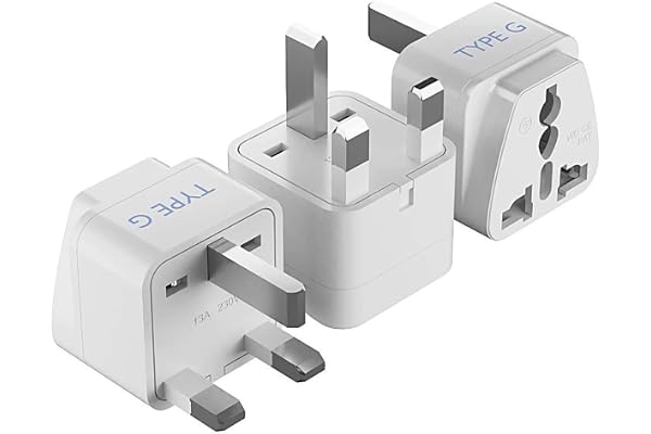 Ceptics UK Adapter for Indian Pins, India to UAE, Hong Kong, Dubai, UK Plug - Type G - Perfect for Laptop, Camera, Chargers - CE - RoHS - 3 Pack -White- Lifetime Limited Warranty