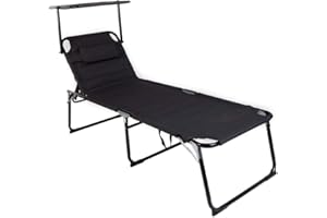 ‎LINDER Linder XXL Sonnenliege Dreibeinliege mit Sonnendach Schwarz gepolstert