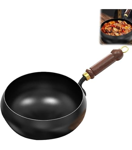 Poêle En Fonte Avec Couvercle En Bois - 24 Cm - Sans Revêtement, Anti-adhésif Naturel - Pour Induction, Gaz, électrique - Rôtir, Mijoter, Frire