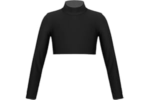 dPois Mädchen Langarmshirt Oberteil Sportshirt mit Rollkragen Basic Crop Top Sportlich Elastisch Bauchfrei für Ballett Gymnastik Tanz Workout