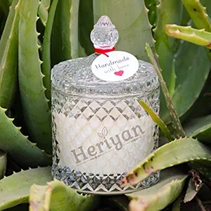 Heriyan 100% Soy Wax, Two Wick Lavender Fragrance Scented Crystal Glass Jar Long Lasting Candle of 150g