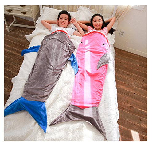 Minetom Kinder Haifisch Decken Mode Schlafsäcke Flanell Meerjungfrau Schwanz Mermaid Tail Quilt Rosa One Size - 3