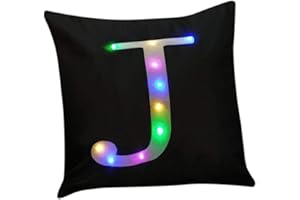 ZUODU Black Cushion Cover Creative LED Colorful Lighting Velvet Letter Cushion Cover Pillow Cover Bar Use Party Use Festival Use Gift Use18”x18” or 45cm x 45cm 1pc (J)