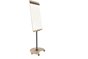 Rocada Natural, lavagna a fogli mobili, con ruote, supporto e portapenne, lavagna a fogli mobili in legno, lavabile a secco e magnetica, 67 x 99 cm, altezza 200 cm, bianco