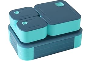 Swkien Brotdose mit Fächern - 1100ml Lunchbox Kinder - Auslaufsichere Brotdose Kinder mit Fächern - 3 in 1 Bento Box Brotbox Schule - Stapelbar Snackbox mit Deckel Jausenbox BPA Frei