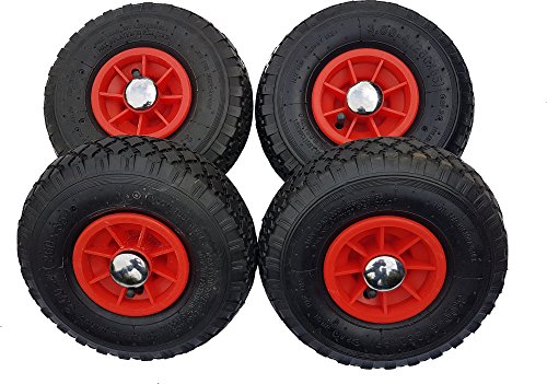 4 x Frosal Luftrad | Ersatzrad für Bollerwagen mit Radbefestigung 260 x 85 mm 3.00-4 | Rad für Sackkarre | Bollerwagenrad | Sackkarrenrad inkl. Achsstopfen | Radkappe | Kappe | Federring | Kugellager | Rollenlager