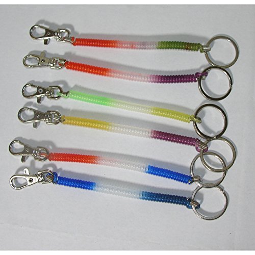 Preisvergleich Produktbild 6x Schlüsselkette Schluesselanhänger Spirale Anhänger 17cm bunt Karabiner Ring