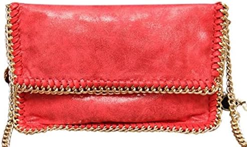 HandbagCrave® Nisha Gold Chain Hardware Shoulder Bag Clutch Bag - with gold disk &amp; 4 ways to carry (Red)