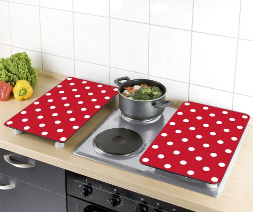 WENKO 2521344100 Herdabdeckplatte Universal Punkte – 2er Set, für alle Herdarten, Gehärtetes Glas, 30 x 1.8-4.5 x 52 cm, Mehrfarbig - 2