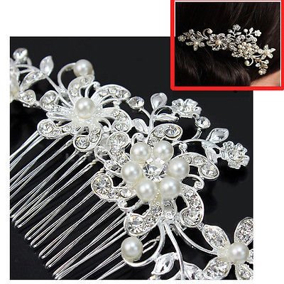Haarspange Braut Hochzeit Blumen Schmucksteine Kristall Perlen – Silber, M - 2