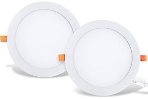 LVWIT 2x Pannello LED Rotondo da Soffitto - 25W equivalente a 200W, Plafoniera LED da Ufficio da incasso, 2250 Lumen, Colore Bianco Neutro 4000K. 225 x 21 mm – Pacco da 2 Pezzi.