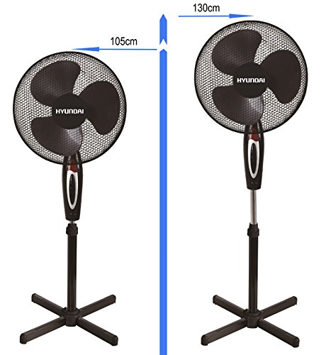 HYUNDAI HY-304 Standventilator | Ø 40cm | 45 Watt | 3 Geschwindigkeitsstufen | Ventilator mit 180° Rotation, leiser Betrieb | Stand Fan | Windmaschine | Höhenverstellbar 110-130cm (Schwarz) - 2