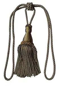 Tanabana Single Tassel Tieback Elegance in Kasab (Metallic Thread) with Twisted Bullion Fringe and 3 ply Cord. Embellished with Rouching and Florets Around The Fringe