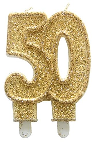 Party People: Goldene Jubiläumskerze mit Glitter Zahl "50"