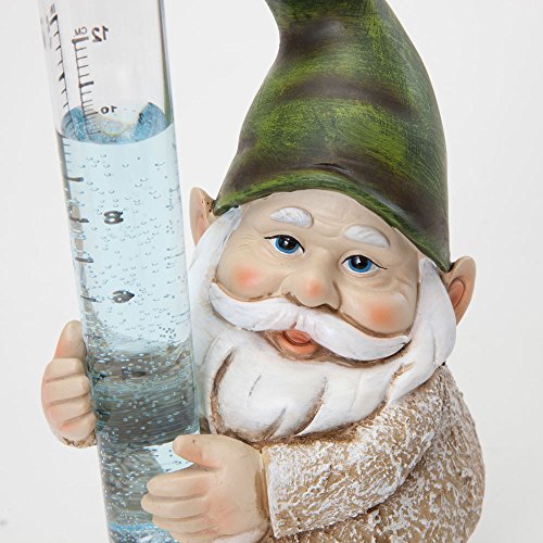 Bits and Pieces Garden DécorHand Painted Gnome Rain Gauge Sculpture for Your Garden, Lawn or