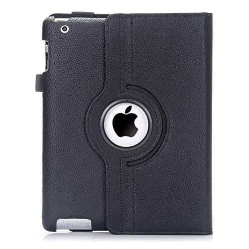 iPad 2/3/4 Hülle, RC iPad 2 3 4 360 drehende Smart Hülle PU Leder Abdeckung Gehäusedeckel für Apple iPad 2 3 4 (Schwarz) - 3