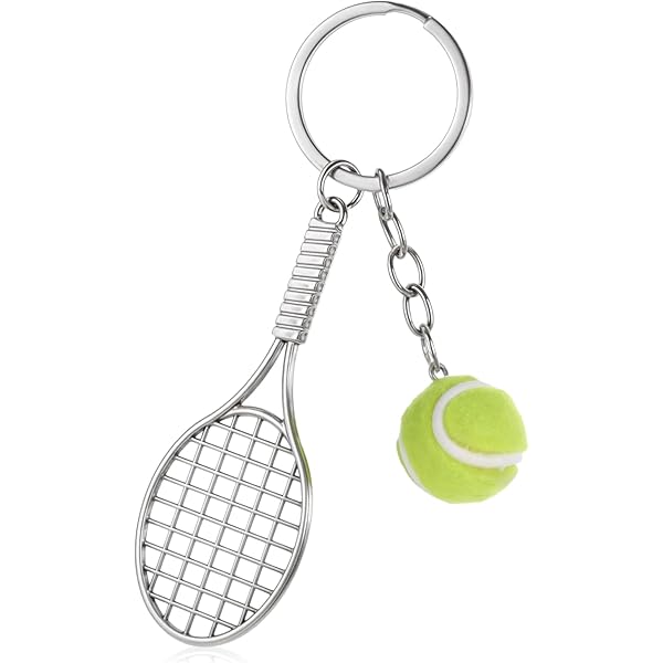 Tennisketting, sleutelhanger, tennis, sleutelhanger, sportsleutelhanger, mini-tennisbal, voor heren, dames, meisjes, sportliefhebbers, cadeau, creatieve sleutelhanger (3 stuks), Goud, zilver, blauw