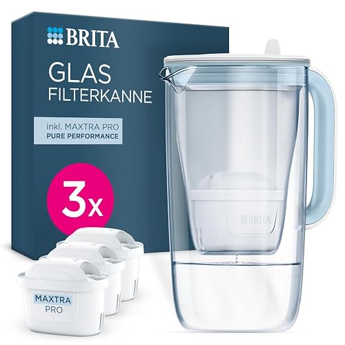 BRITA Glas-Filterkanne, blau, 3 Kartuschen
