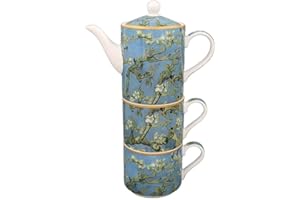 The Leonardo Collection Almond Blossom Tea for Two Set | Vincent Van Gogh Inspired Fine China Teapot and Cups | Elegant Art Gift Set | Artistic Floral Design for Home Use, Display or Afternoon Tea