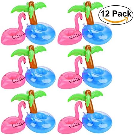 Whaha - Flamingo Drink Holders, 12 Pcs Palm Tree and Flamingo Cup Holder Floats Inflatable Floating Coasters for Pool Party Water Fun (Flamingo &amp; Palm tree)