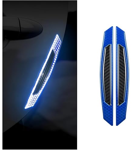 thumbnail image 2 of 4pcs 3D Blue Reflective Stickers Black Real Carbon Fiber Strips Car Side Door Ed 2 of 14