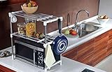 Adjustable Chrome Microwave Oven Rack Stand Shelf Unit Side Organizer Caddy with Hanging Hooks (Kitchen &amp; Home)