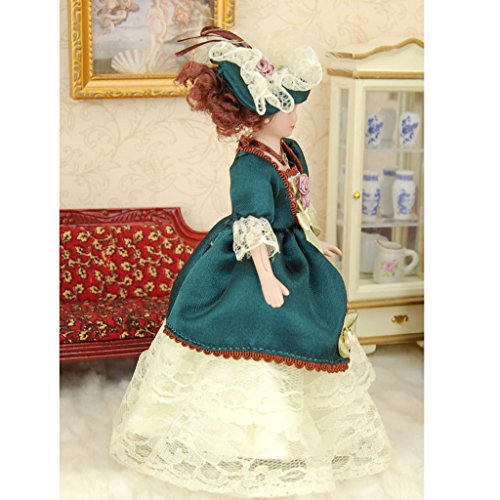 1:12 puppenstube Mini Victorian Dame Puppen mit Grün Kleid mit Hut - 5