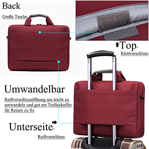 BRINCH 17,3 Zoll neue weiche Nylon stoßfest Laptop Computer Umhängetasche Messenger Bag Aktentasche mit Taschen & Griffe und abnehmbaren gepolstertem Schulterriemen für 17 – 17,3 Zoll Laptop / MacBook / Notebook / Chromebook / Tablet Computer, Rot - 5