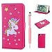 Produktbild Lederhülle für iPhone 7 Plus,für iPhone 8 Plus, ZCRO Leder Handyhülle Einhorn Muster Brieftasche Schutzhülle Magnetverschluss Flip Case Etui Hüllen Wallet Cover mit Kartenfach Stift für iPhone 7 Plus / iPhone 8 Plus 5.5 Zoll (Rose Rot)