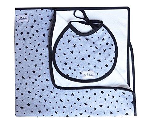 Lullaby cotton blanket + bib breastfeeding Black Star Janabebe®