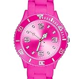 Taffstyle Farbige Sportuhr Armbanduhr Silikon Sport Watch Damen Herren Kinder Analog Quarz Uhr 34mm Pink