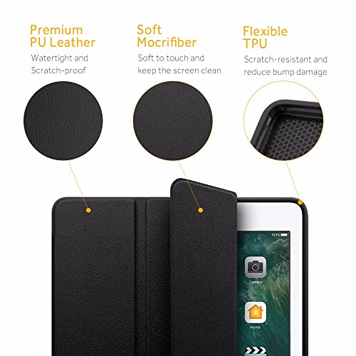 iPad 9.7 2017 Case, EasyAcc Leichtes Soft TPU Back Shell and Hochwertiges PU Leder Hülle mit Automatischem Schlaf Funktion und Standfunktion for iPad 9.7 2017 (Smart Case, Schwarz) - 8