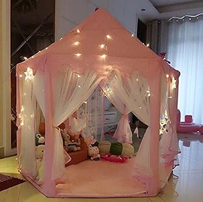 UniqueVC Intérieur Tente Princesse,Tente Enfant ,UniqueVC Jardin Enfant,Tente de Jeu - 55"x 53"(DxH)-Petites Lumières LED étaient fournies - Balles et couverture non incluses