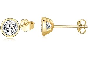SNORSO Boucles d'oreilles Femme en Argent 925 Avec Zircone Cubique, Clous d'oreilles Rondes Cristaux de Swarovski Elements pour Femme Fille, Couleur Argent/Or jaune/Or Rose, Diamètre 3/4/5/6mm