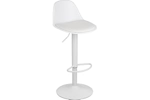 Baroni Home Sgabello Girevole con Schienale e Cuscino, Altezza Regolabile e Poggiapiedi, Fondo Antigraffio, Ideale per Sala da Pranzo, Ristorante, Bianco, 1 Pezzo, 40x40x80-104 cm