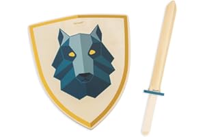 Janod - Wolf Knight Set - Wooden Shield and Sword - Pretend Play Toy - Outdoor Game - Educational Game: Imagination and Motor Skills - FSC-Certified - For Ages 3 Years + - J03170