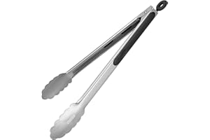 Szczypce kuchenne ze stali nierdzewnej 18/8: U-Taste 30 cm żaroodporne szczypce kuchenne z solidnymi metalowymi końcówkami i antypoślizgowym uchwytem pokrytym silikonem i płynnym blokowaniem do