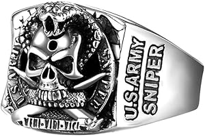 BOBIJOO Jewelry - Bague Chevalière Homme Tête de Mort Skull U.S. ARMY SNIPER Acier Veni Vidi Vici