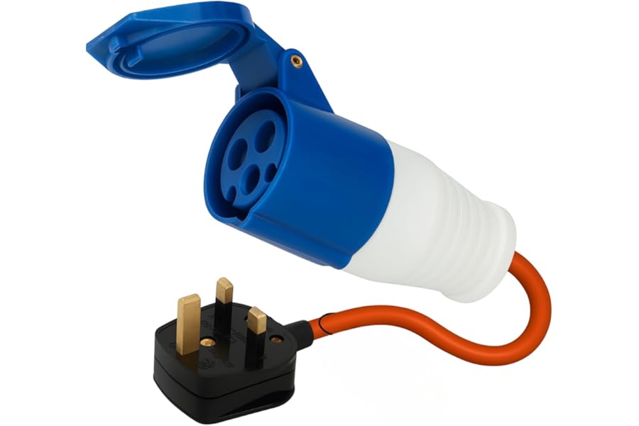 16amp to 13amp Adapter Hook Up Cable 3 Pin UK Electric Hook Up Adapter 230v for Camping Caravan Motorhome Mains to UK Plug (3 Pin to UK Hook Up)