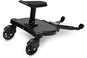 Tubiaz Buggy Board mit Sitz, Kiddy Board Trittbrett, Universal Stehbrett, 360°Zweirad Design, Kinderwagen Zubehör, mit Kinderwagensitz, passend für jeden Kinderwagen erhältlich(Schwarz)
