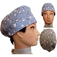 Chirurgische Kappe. graue Kätzchen. für kurze Haare. Frau und Mann, Chirurg, Zahnarzt, Tierarzt, Koch, etc. Handtuch auf der Stirn, verstellbarer Spanner auf der Rückseite. Handmade