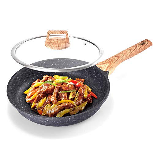 Preisvergleich Produktbild MAIFENGLE Antihaftbeschichtete Bratpfanne Wok Schmorpfanne,mit Glasdeckel, Aluminium,induktionsgeeignet,pflegele... Sie Öl, Schwarz,28CM