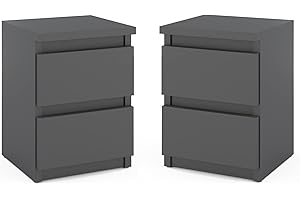 MRBLS_HOME Nachttisch 2er Set Nachtschrank Nachtkommode Modern Möbel mit Schubladen Kommode Holz Schubladenschrank für Ihr Schlafzimmer (Grau Matt) – 30 x 43 x 32,5 cm (B/H/T)