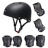 Kneepads Genouillère Coudières Protège Casque Poignet Sport Equipement de Skateboard enfant ABS Protections de Velo Cyclisme Patinage 7 PCS pour Adulte - noir, M