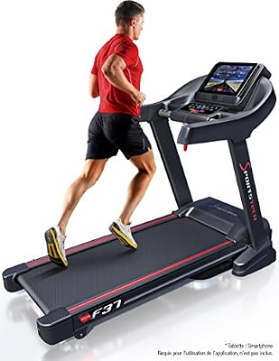 Sportstech Tapis de course professionnel F37 Tapis roulant avec système d’autolubrification, compatible avec application de Fitness Smartphone, inclinaison 15%, fonction Bluetooth USB MP3, 130 kg max.
