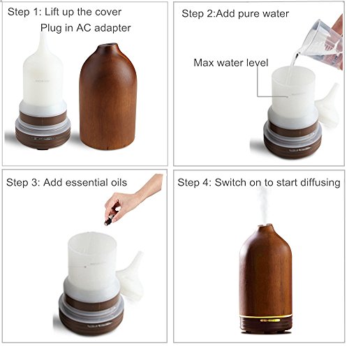 Joly Joy Aroma Diffuser für ätherische Öle Aromatherapy Ultraschallvernebler 100ml mit Kaltnebel aus Holz (Braun Holz) - 7