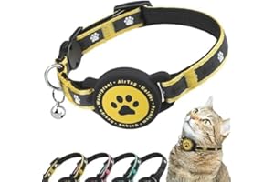JIARUI Airtag - Collare per gatti Breakaway, riflettente, con supporto Airtag e campana, comoda imbottitura, regolabile, durevole, adatto per gatti (giallo, S)