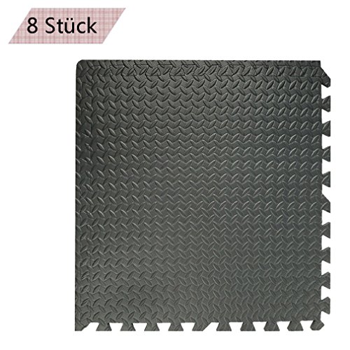 Preisvergleich Produktbild Hehilark Trainingsmatten / Praktische Puzzlematten / Schutzmattenset / Bodenschutzmatten / Unterlegmatten / Fitnessmatten für für fitnessgeräte,Fitness, Turnen, Gewichtheben, Yoga, Kampfsport, Bodybuilding , leicht zu reinigen (8er set(Schwarz))