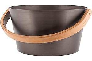 Seau avec poignée pour sauna par Rento - En aluminium et bambou écologique thermotraité, coloris brun, 5 l